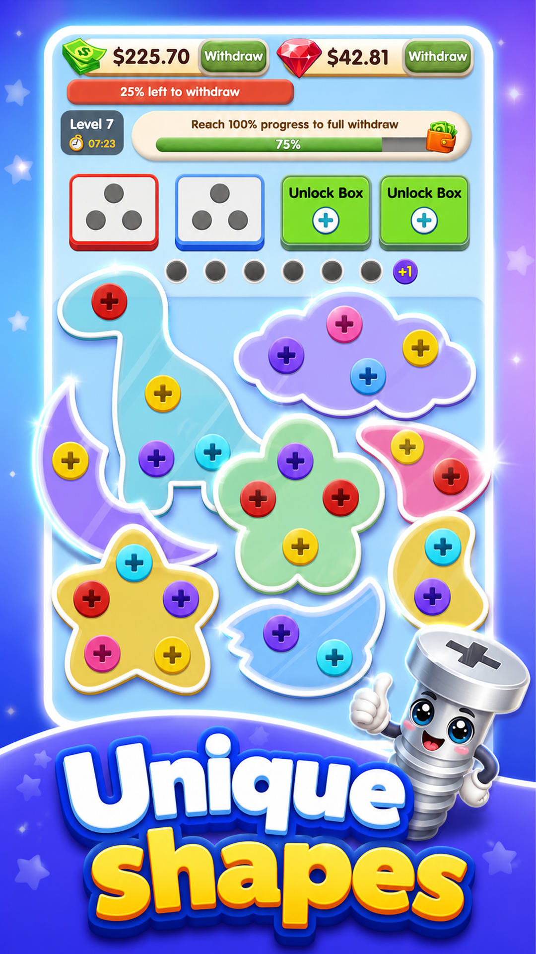 Unscrew Adventure unique shapes screw puzzle screen